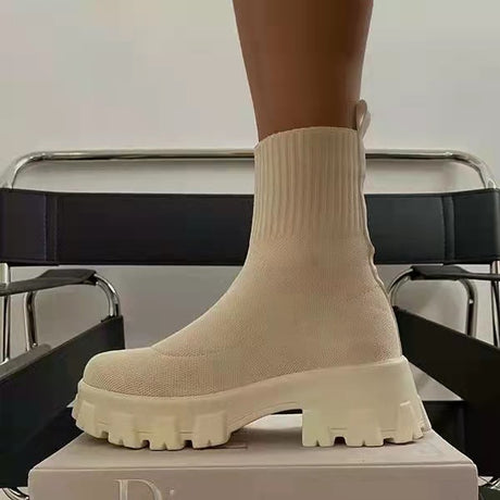Trendy Platform & Woven Sock Style Boots