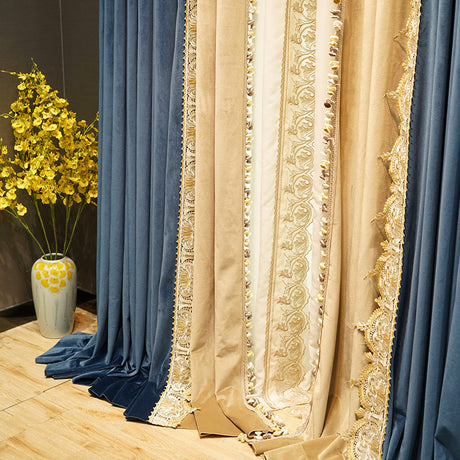 Dark Blue Luxury Stitched Velvet Cloth Embroidered Curtain