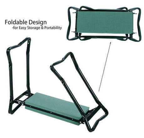 Foldable Lawn Bench With Tool Pouches