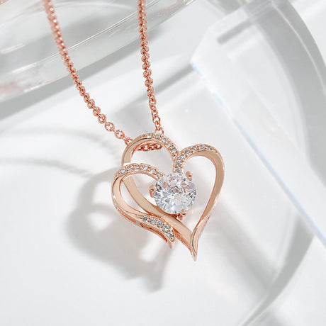 Double Love Necklace With Rhinestones