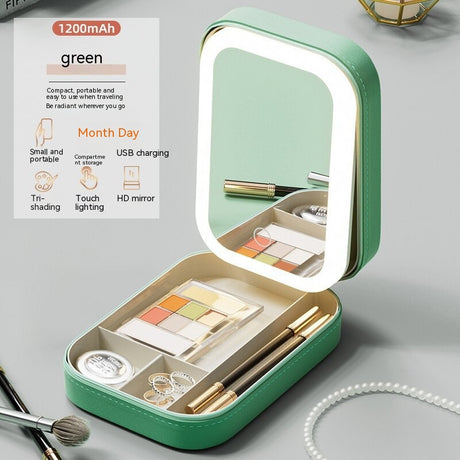 Travel Makeup Storage Box With LED Light Mirror