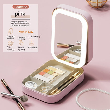 Travel Makeup Storage Box With LED Light Mirror