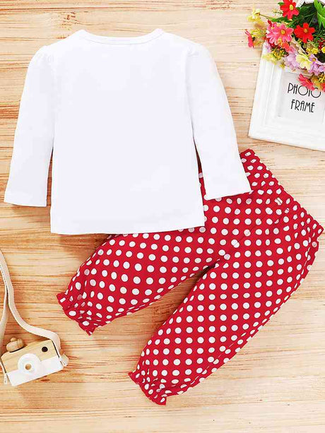 Round Neck Number One Graphic T~shirt and Polka Dot Pants Set