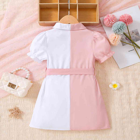 Two~Tone Belted Shirt Dress