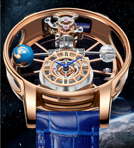 Sapphire & Quartz Eternal Earth and Moon Skeleton Style Watch
