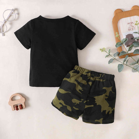 MAMA'S BOY Graphic T~Shirt and Camouflage Shorts Set